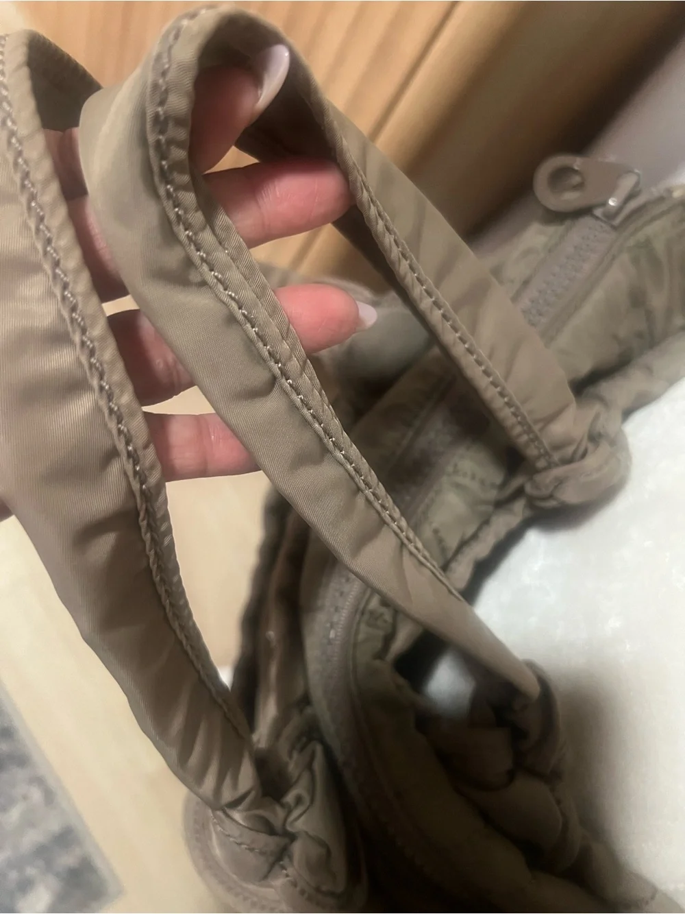 Marc Jacob’s Quilted Nylon Diaper Bag Tote Bag in Taupe color